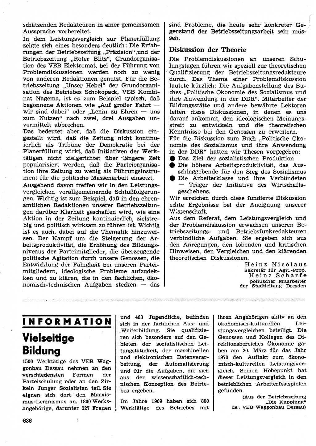 Neuer Weg (NW), Organ des Zentralkomitees (ZK) der SED (Sozialistische Einheitspartei Deutschlands) für Fragen des Parteilebens, 25. Jahrgang [Deutsche Demokratische Republik (DDR)] 1970, Seite 636 (NW ZK SED DDR 1970, S. 636)