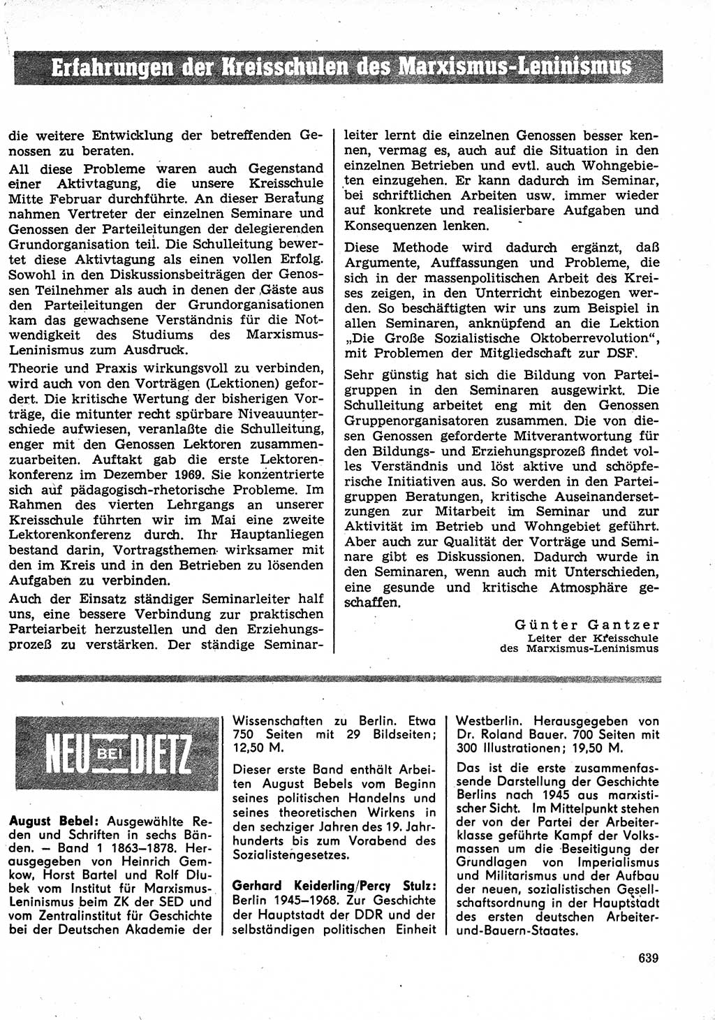 Neuer Weg (NW), Organ des Zentralkomitees (ZK) der SED (Sozialistische Einheitspartei Deutschlands) für Fragen des Parteilebens, 25. Jahrgang [Deutsche Demokratische Republik (DDR)] 1970, Seite 639 (NW ZK SED DDR 1970, S. 639)