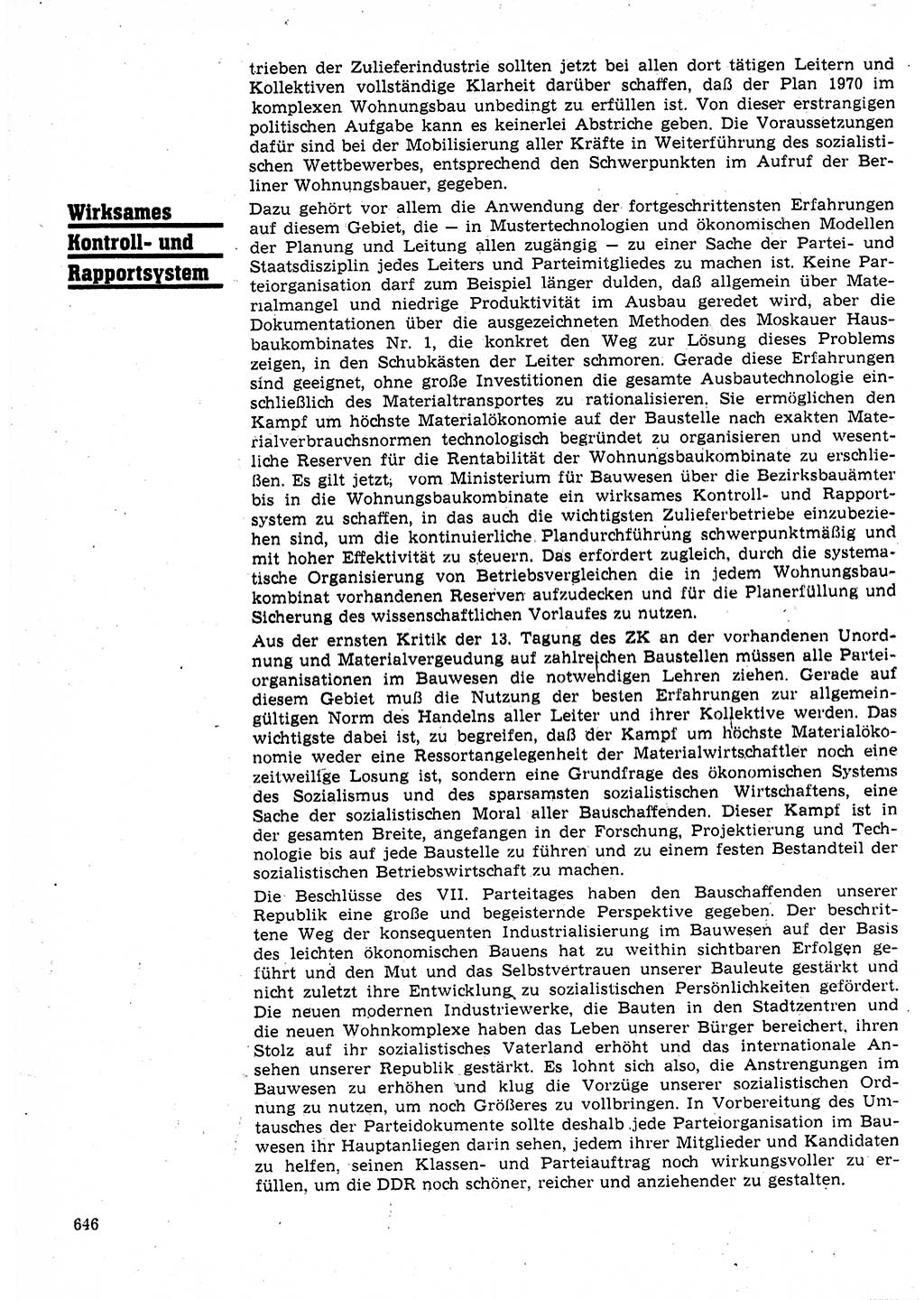 Neuer Weg (NW), Organ des Zentralkomitees (ZK) der SED (Sozialistische Einheitspartei Deutschlands) für Fragen des Parteilebens, 25. Jahrgang [Deutsche Demokratische Republik (DDR)] 1970, Seite 646 (NW ZK SED DDR 1970, S. 646)