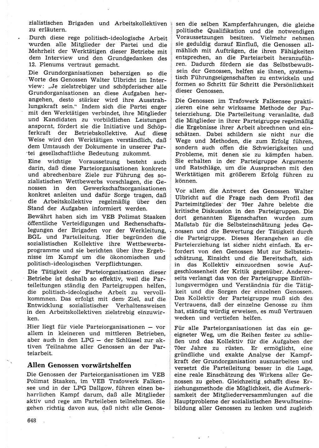 Neuer Weg (NW), Organ des Zentralkomitees (ZK) der SED (Sozialistische Einheitspartei Deutschlands) für Fragen des Parteilebens, 25. Jahrgang [Deutsche Demokratische Republik (DDR)] 1970, Seite 648 (NW ZK SED DDR 1970, S. 648)