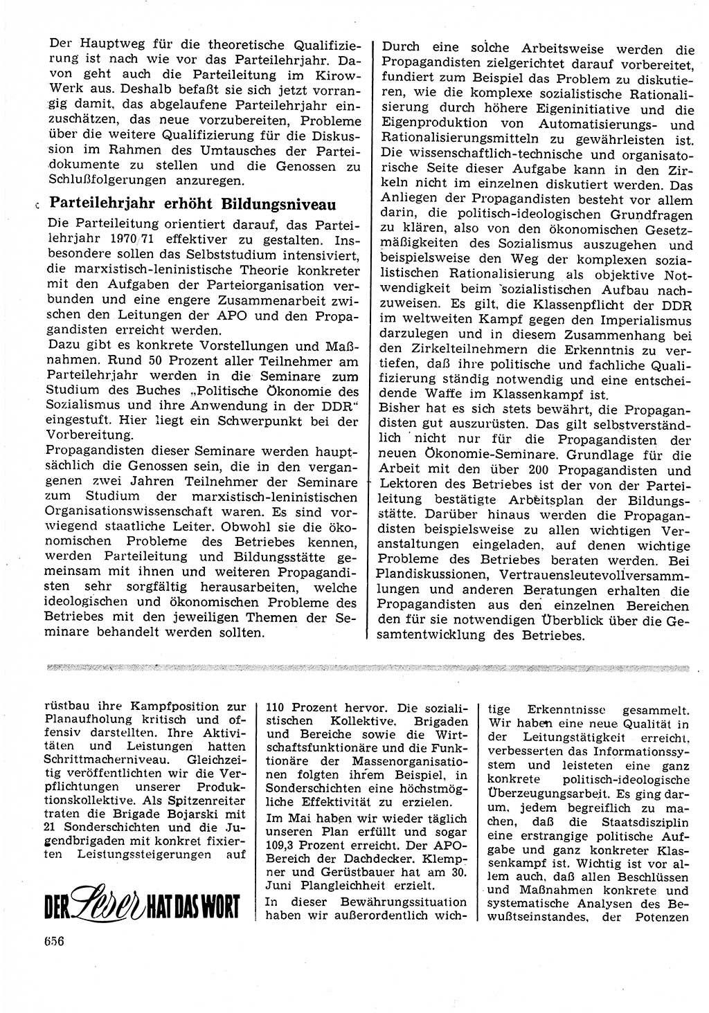 Neuer Weg (NW), Organ des Zentralkomitees (ZK) der SED (Sozialistische Einheitspartei Deutschlands) für Fragen des Parteilebens, 25. Jahrgang [Deutsche Demokratische Republik (DDR)] 1970, Seite 656 (NW ZK SED DDR 1970, S. 656)