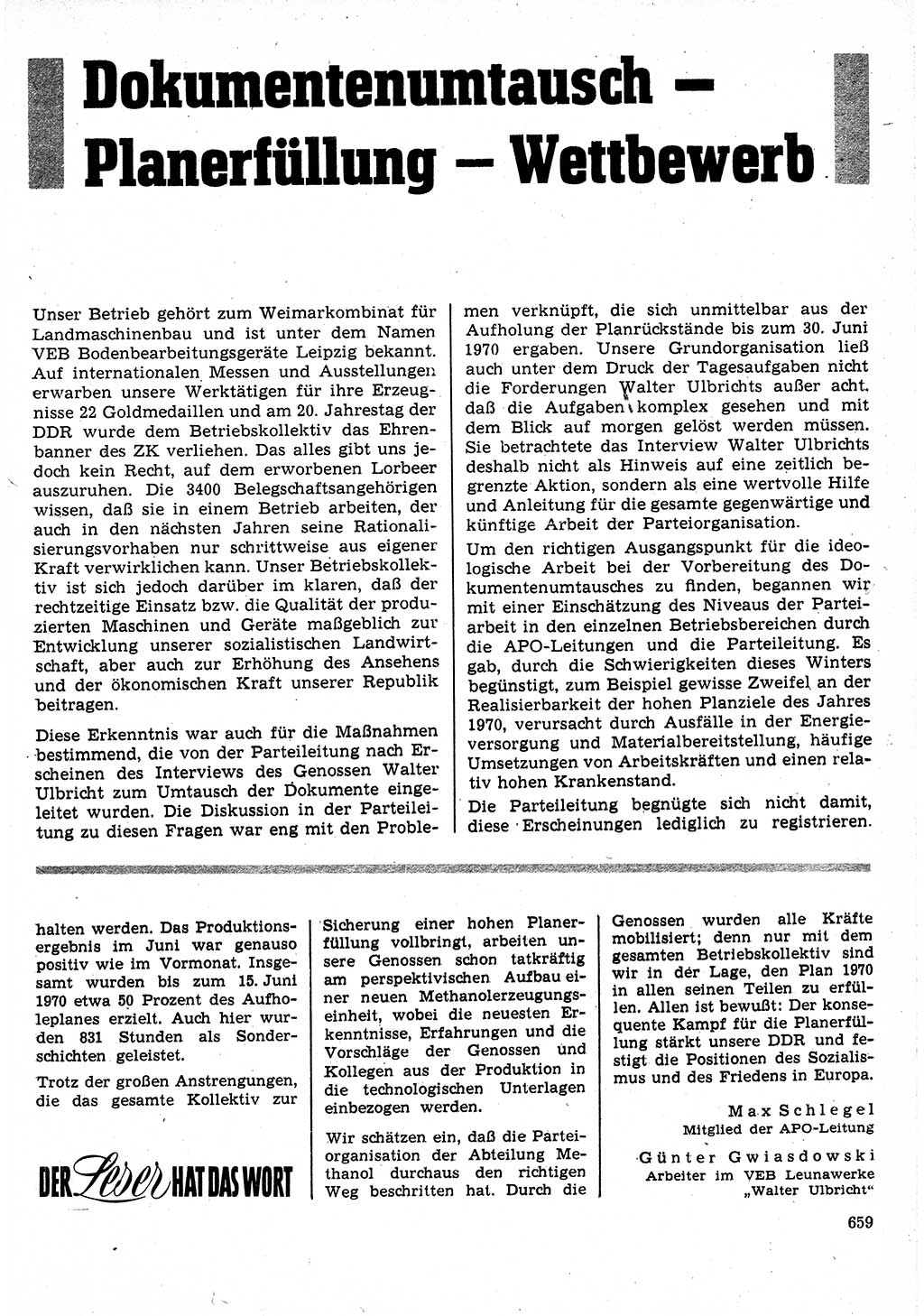 Neuer Weg (NW), Organ des Zentralkomitees (ZK) der SED (Sozialistische Einheitspartei Deutschlands) für Fragen des Parteilebens, 25. Jahrgang [Deutsche Demokratische Republik (DDR)] 1970, Seite 659 (NW ZK SED DDR 1970, S. 659)