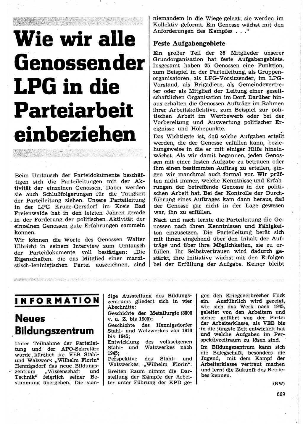 Neuer Weg (NW), Organ des Zentralkomitees (ZK) der SED (Sozialistische Einheitspartei Deutschlands) für Fragen des Parteilebens, 25. Jahrgang [Deutsche Demokratische Republik (DDR)] 1970, Seite 669 (NW ZK SED DDR 1970, S. 669)