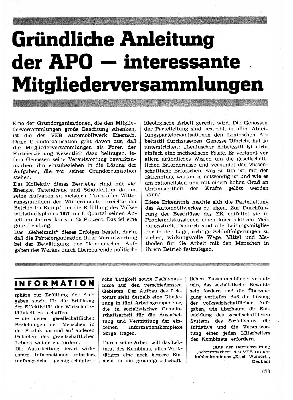 Neuer Weg (NW), Organ des Zentralkomitees (ZK) der SED (Sozialistische Einheitspartei Deutschlands) für Fragen des Parteilebens, 25. Jahrgang [Deutsche Demokratische Republik (DDR)] 1970, Seite 673 (NW ZK SED DDR 1970, S. 673)