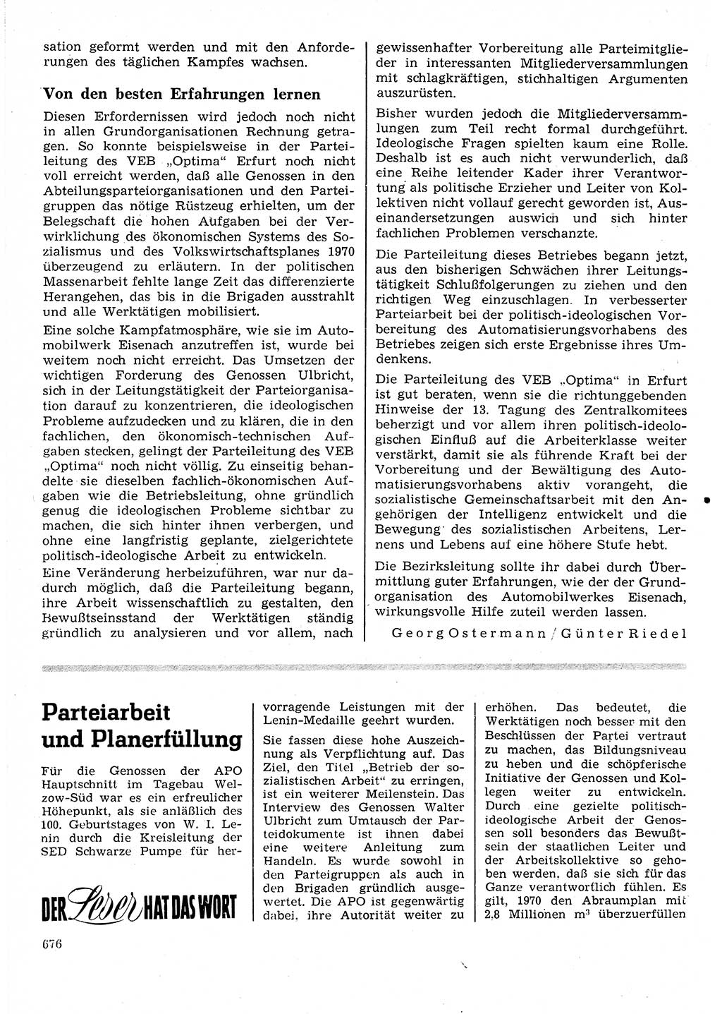 Neuer Weg (NW), Organ des Zentralkomitees (ZK) der SED (Sozialistische Einheitspartei Deutschlands) für Fragen des Parteilebens, 25. Jahrgang [Deutsche Demokratische Republik (DDR)] 1970, Seite 676 (NW ZK SED DDR 1970, S. 676)