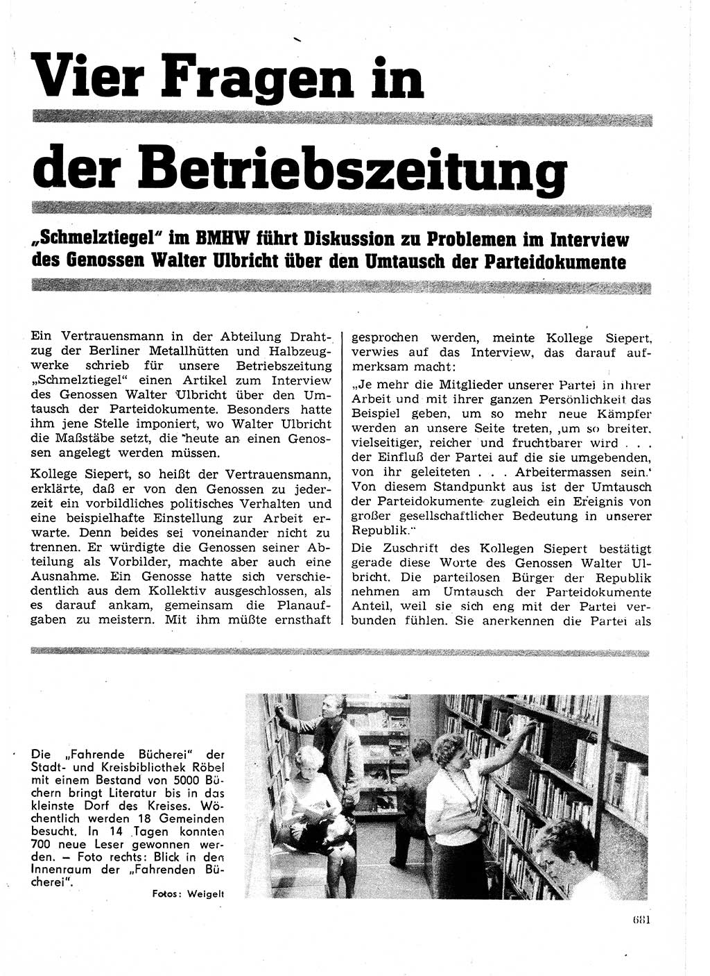 Neuer Weg (NW), Organ des Zentralkomitees (ZK) der SED (Sozialistische Einheitspartei Deutschlands) für Fragen des Parteilebens, 25. Jahrgang [Deutsche Demokratische Republik (DDR)] 1970, Seite 681 (NW ZK SED DDR 1970, S. 681)
