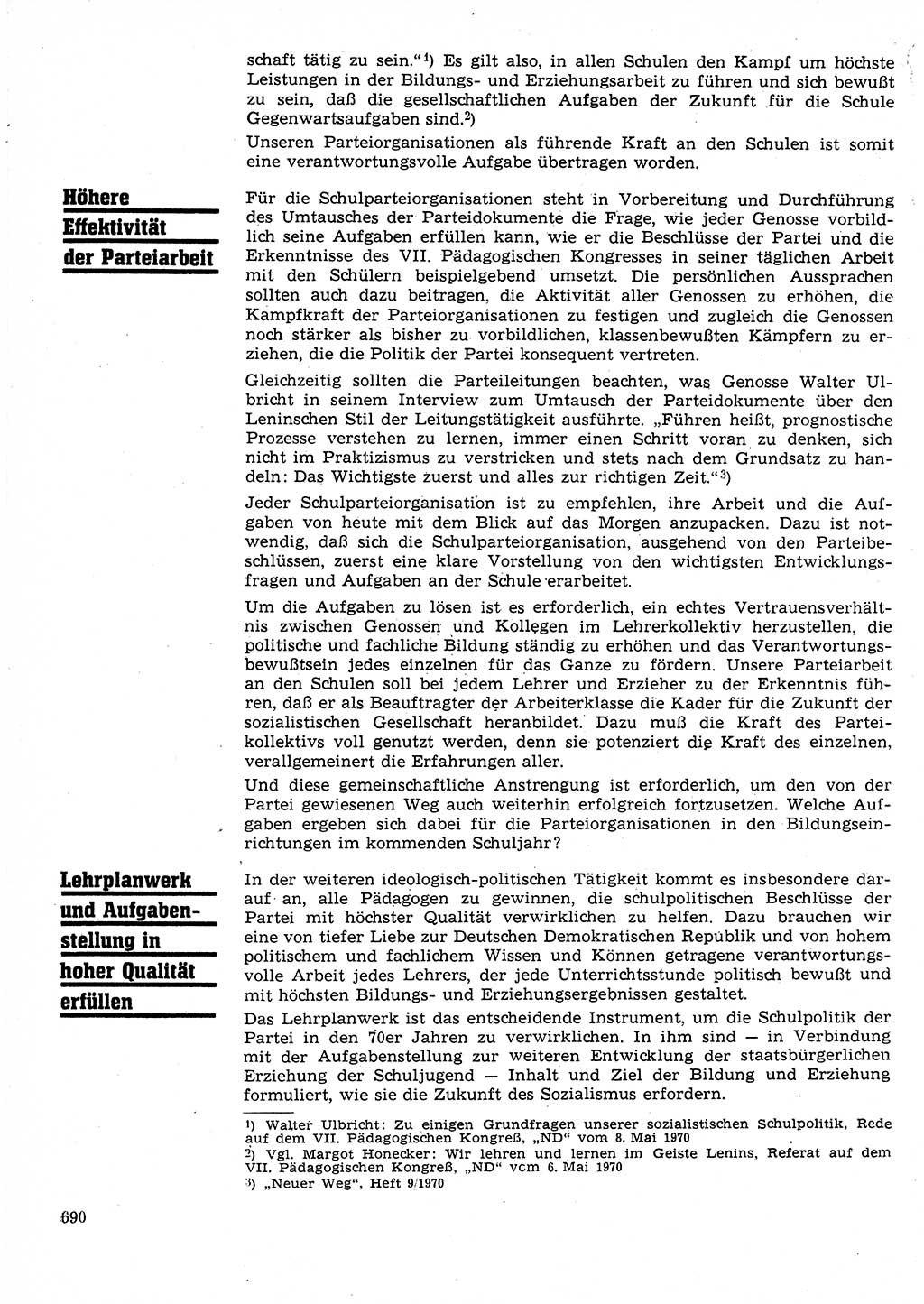 Neuer Weg (NW), Organ des Zentralkomitees (ZK) der SED (Sozialistische Einheitspartei Deutschlands) für Fragen des Parteilebens, 25. Jahrgang [Deutsche Demokratische Republik (DDR)] 1970, Seite 690 (NW ZK SED DDR 1970, S. 690)