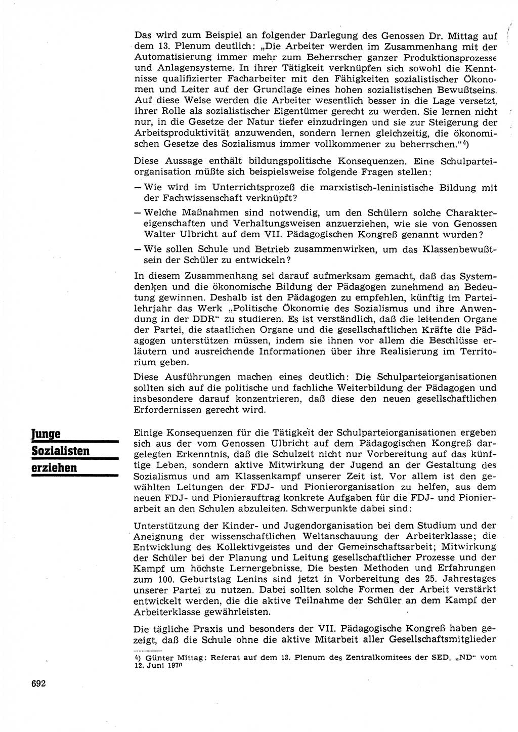 Neuer Weg (NW), Organ des Zentralkomitees (ZK) der SED (Sozialistische Einheitspartei Deutschlands) für Fragen des Parteilebens, 25. Jahrgang [Deutsche Demokratische Republik (DDR)] 1970, Seite 692 (NW ZK SED DDR 1970, S. 692)