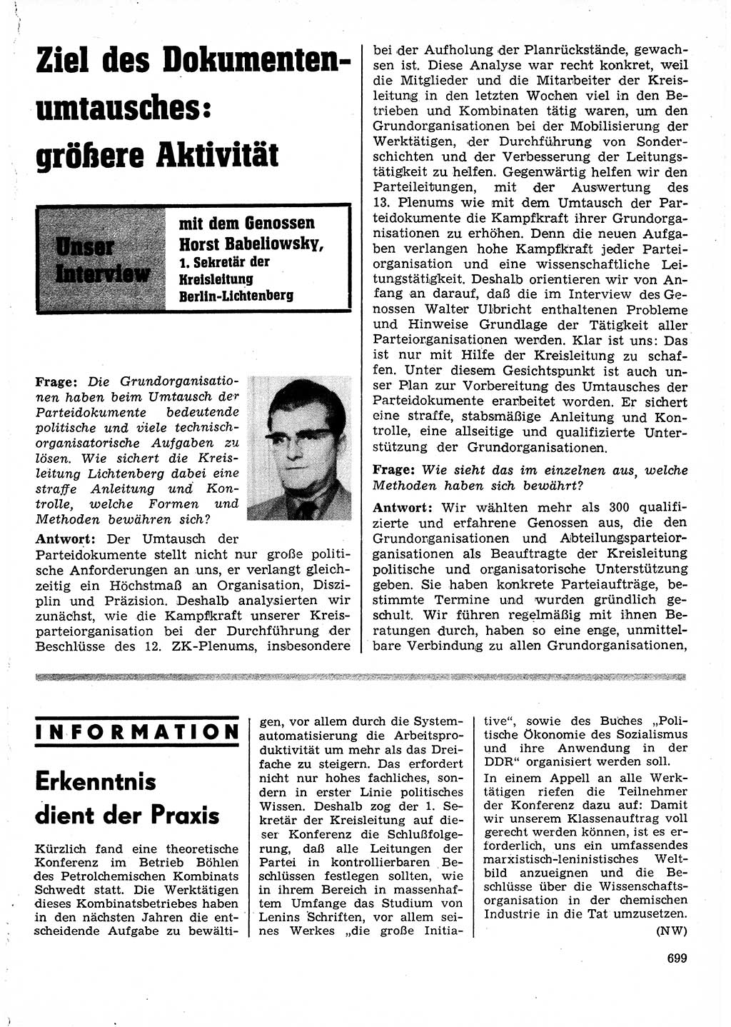 Neuer Weg (NW), Organ des Zentralkomitees (ZK) der SED (Sozialistische Einheitspartei Deutschlands) für Fragen des Parteilebens, 25. Jahrgang [Deutsche Demokratische Republik (DDR)] 1970, Seite 699 (NW ZK SED DDR 1970, S. 699)