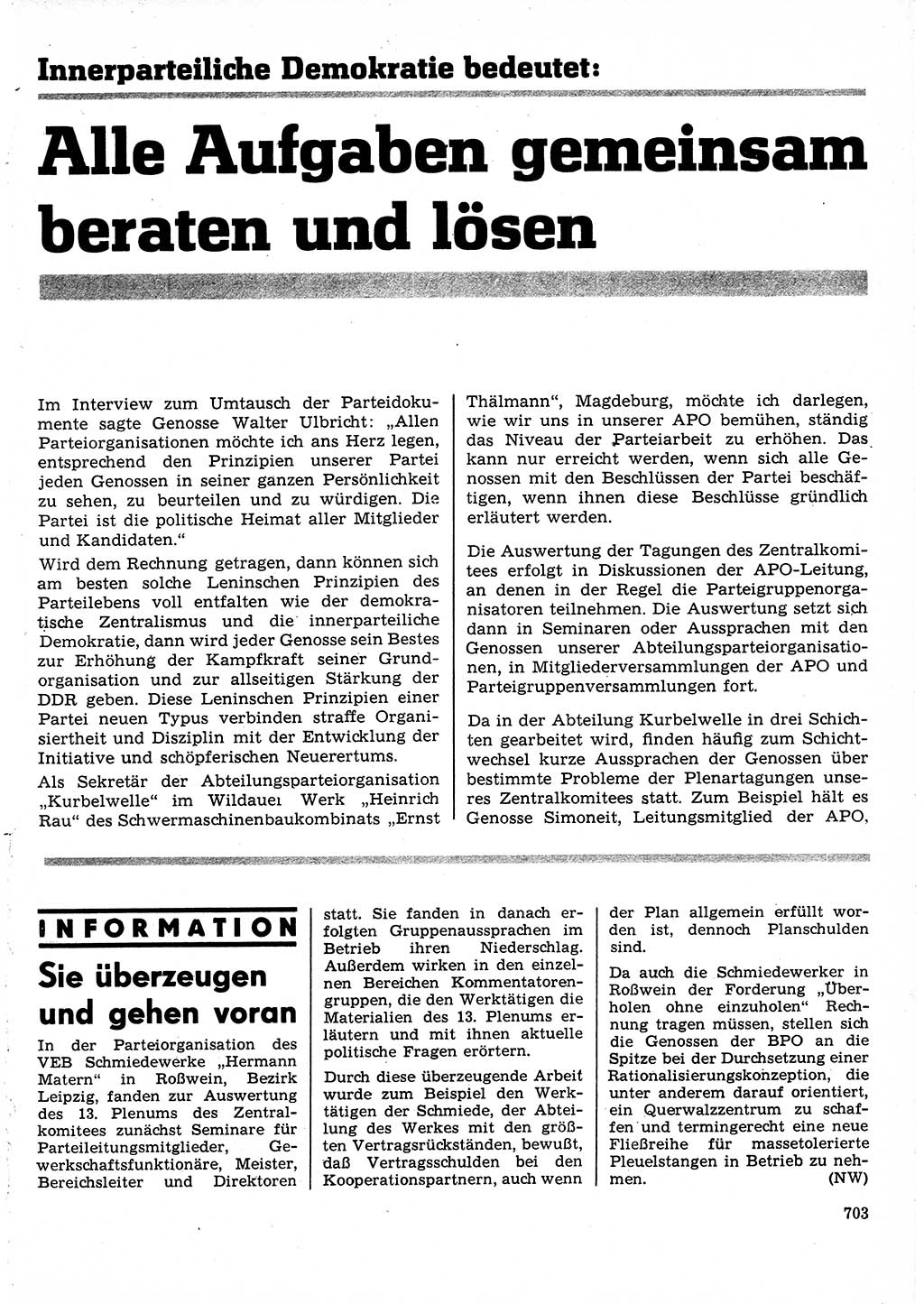 Neuer Weg (NW), Organ des Zentralkomitees (ZK) der SED (Sozialistische Einheitspartei Deutschlands) für Fragen des Parteilebens, 25. Jahrgang [Deutsche Demokratische Republik (DDR)] 1970, Seite 703 (NW ZK SED DDR 1970, S. 703)