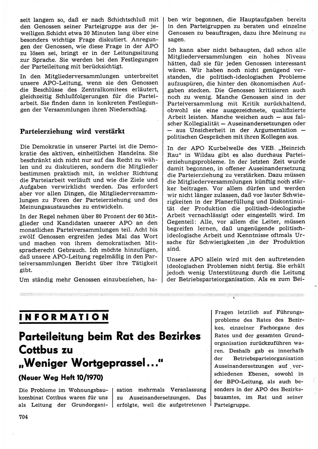 Neuer Weg (NW), Organ des Zentralkomitees (ZK) der SED (Sozialistische Einheitspartei Deutschlands) für Fragen des Parteilebens, 25. Jahrgang [Deutsche Demokratische Republik (DDR)] 1970, Seite 704 (NW ZK SED DDR 1970, S. 704)