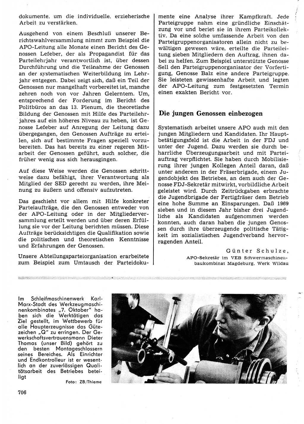 Neuer Weg (NW), Organ des Zentralkomitees (ZK) der SED (Sozialistische Einheitspartei Deutschlands) für Fragen des Parteilebens, 25. Jahrgang [Deutsche Demokratische Republik (DDR)] 1970, Seite 706 (NW ZK SED DDR 1970, S. 706)