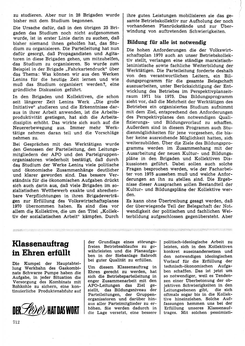 Neuer Weg (NW), Organ des Zentralkomitees (ZK) der SED (Sozialistische Einheitspartei Deutschlands) für Fragen des Parteilebens, 25. Jahrgang [Deutsche Demokratische Republik (DDR)] 1970, Seite 712 (NW ZK SED DDR 1970, S. 712)
