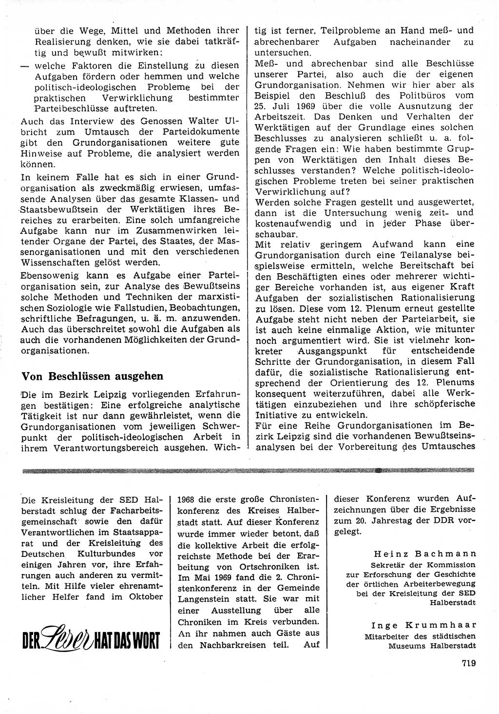 Neuer Weg (NW), Organ des Zentralkomitees (ZK) der SED (Sozialistische Einheitspartei Deutschlands) für Fragen des Parteilebens, 25. Jahrgang [Deutsche Demokratische Republik (DDR)] 1970, Seite 719 (NW ZK SED DDR 1970, S. 719)