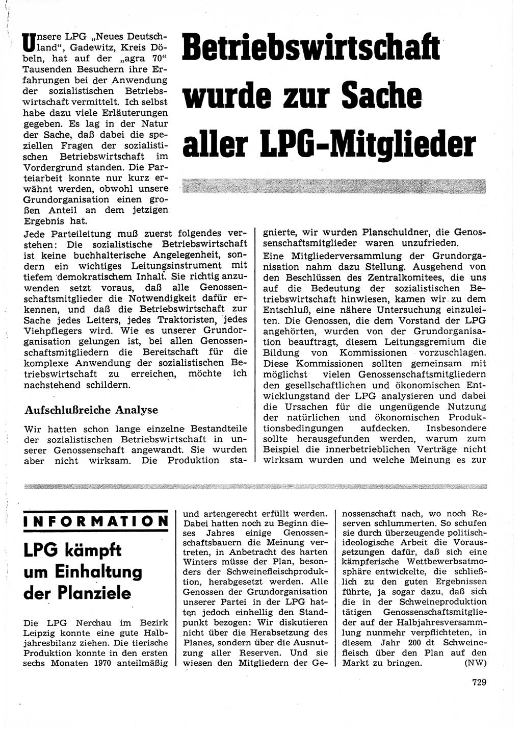 Neuer Weg (NW), Organ des Zentralkomitees (ZK) der SED (Sozialistische Einheitspartei Deutschlands) für Fragen des Parteilebens, 25. Jahrgang [Deutsche Demokratische Republik (DDR)] 1970, Seite 729 (NW ZK SED DDR 1970, S. 729)