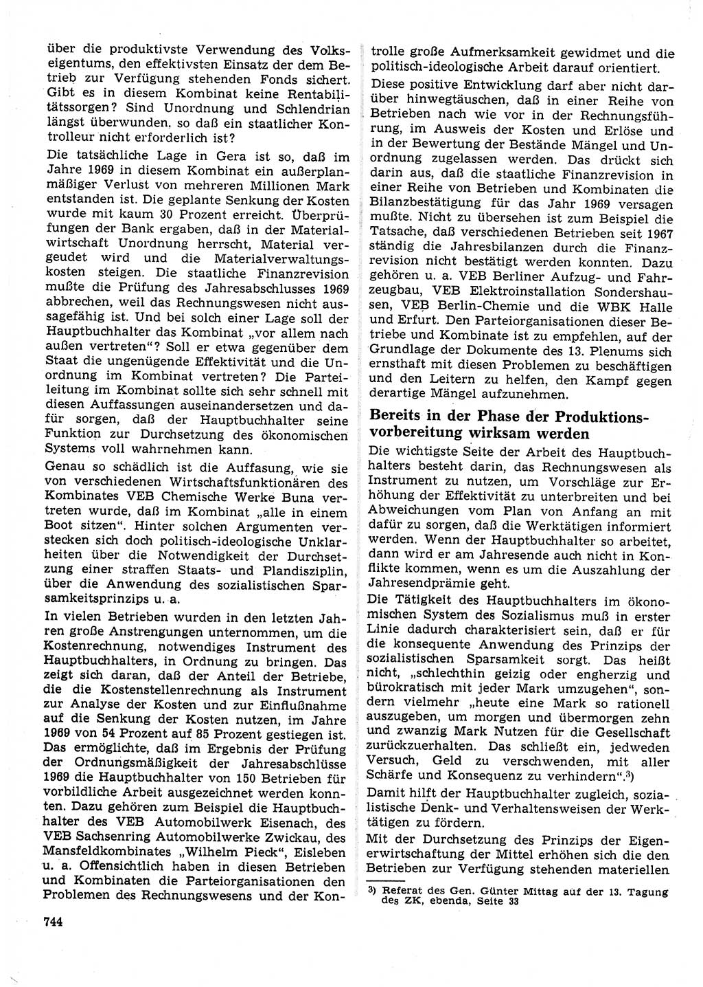 Neuer Weg (NW), Organ des Zentralkomitees (ZK) der SED (Sozialistische Einheitspartei Deutschlands) für Fragen des Parteilebens, 25. Jahrgang [Deutsche Demokratische Republik (DDR)] 1970, Seite 744 (NW ZK SED DDR 1970, S. 744)