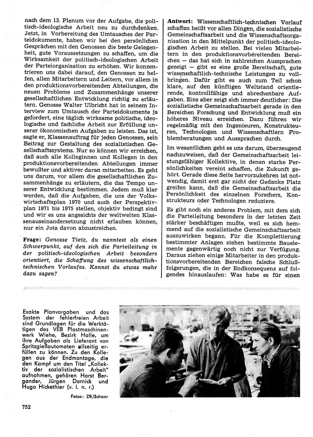 Neuer Weg (NW), Organ des Zentralkomitees (ZK) der SED (Sozialistische Einheitspartei Deutschlands) für Fragen des Parteilebens, 25. Jahrgang [Deutsche Demokratische Republik (DDR)] 1970, Seite 752 (NW ZK SED DDR 1970, S. 752)