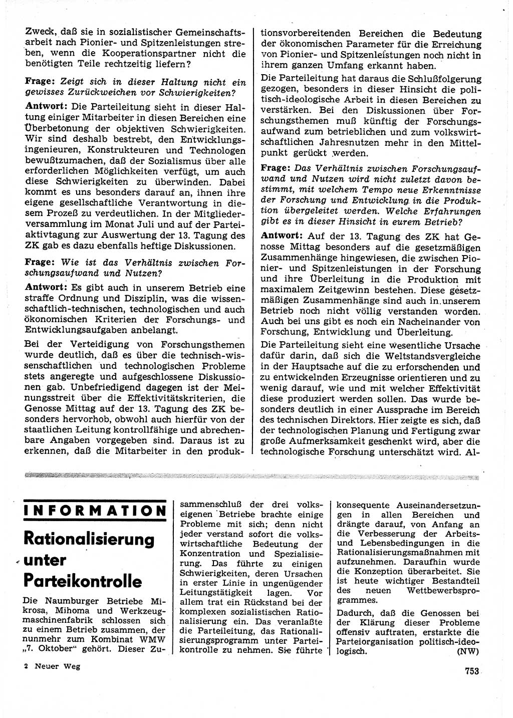 Neuer Weg (NW), Organ des Zentralkomitees (ZK) der SED (Sozialistische Einheitspartei Deutschlands) für Fragen des Parteilebens, 25. Jahrgang [Deutsche Demokratische Republik (DDR)] 1970, Seite 753 (NW ZK SED DDR 1970, S. 753)