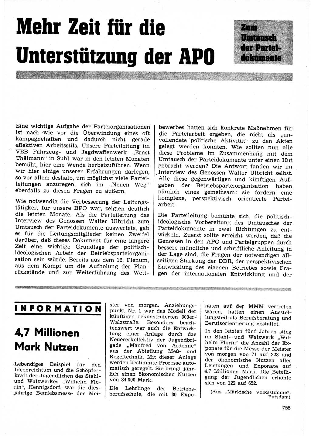 Neuer Weg (NW), Organ des Zentralkomitees (ZK) der SED (Sozialistische Einheitspartei Deutschlands) für Fragen des Parteilebens, 25. Jahrgang [Deutsche Demokratische Republik (DDR)] 1970, Seite 755 (NW ZK SED DDR 1970, S. 755)