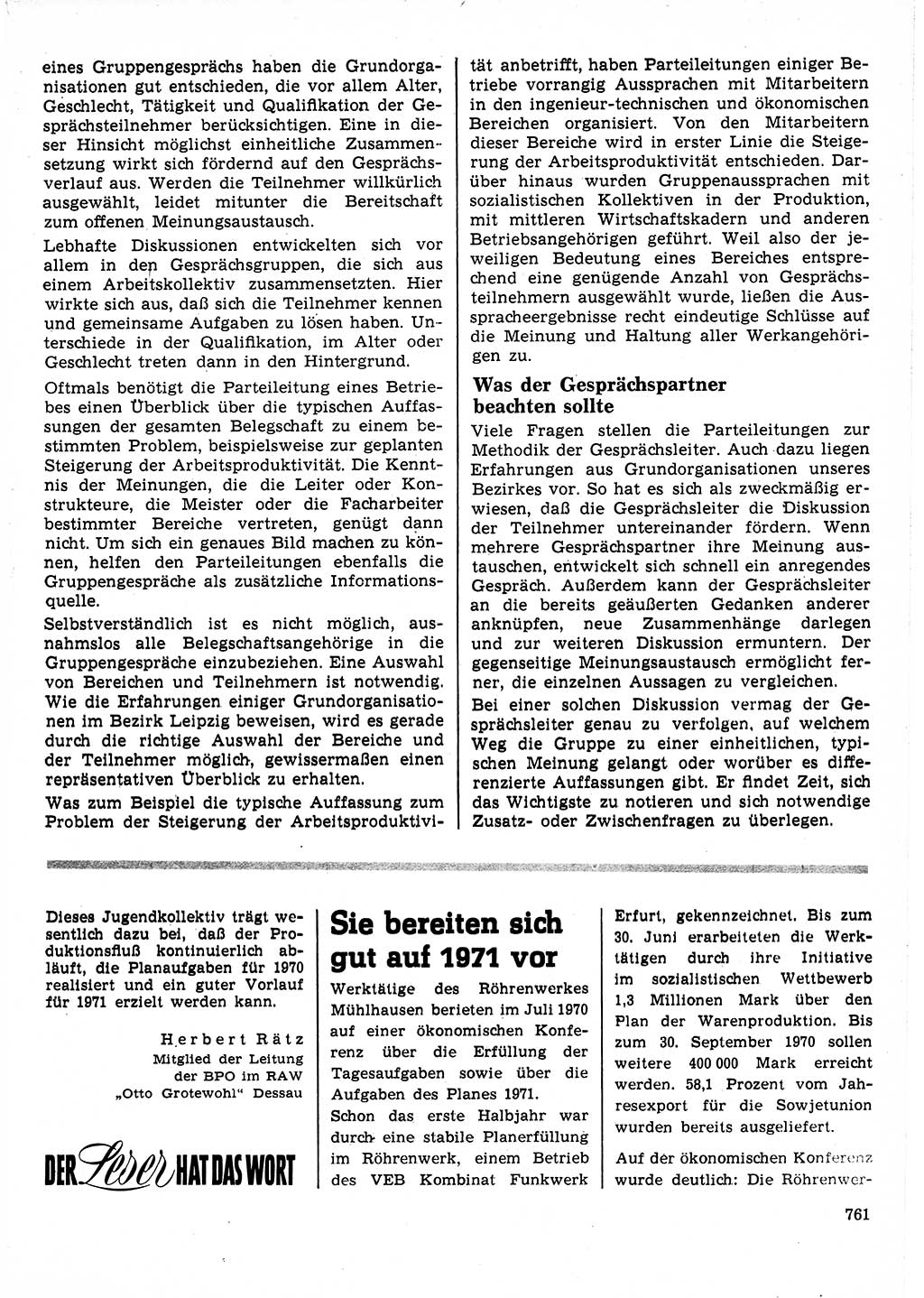 Neuer Weg (NW), Organ des Zentralkomitees (ZK) der SED (Sozialistische Einheitspartei Deutschlands) für Fragen des Parteilebens, 25. Jahrgang [Deutsche Demokratische Republik (DDR)] 1970, Seite 761 (NW ZK SED DDR 1970, S. 761)