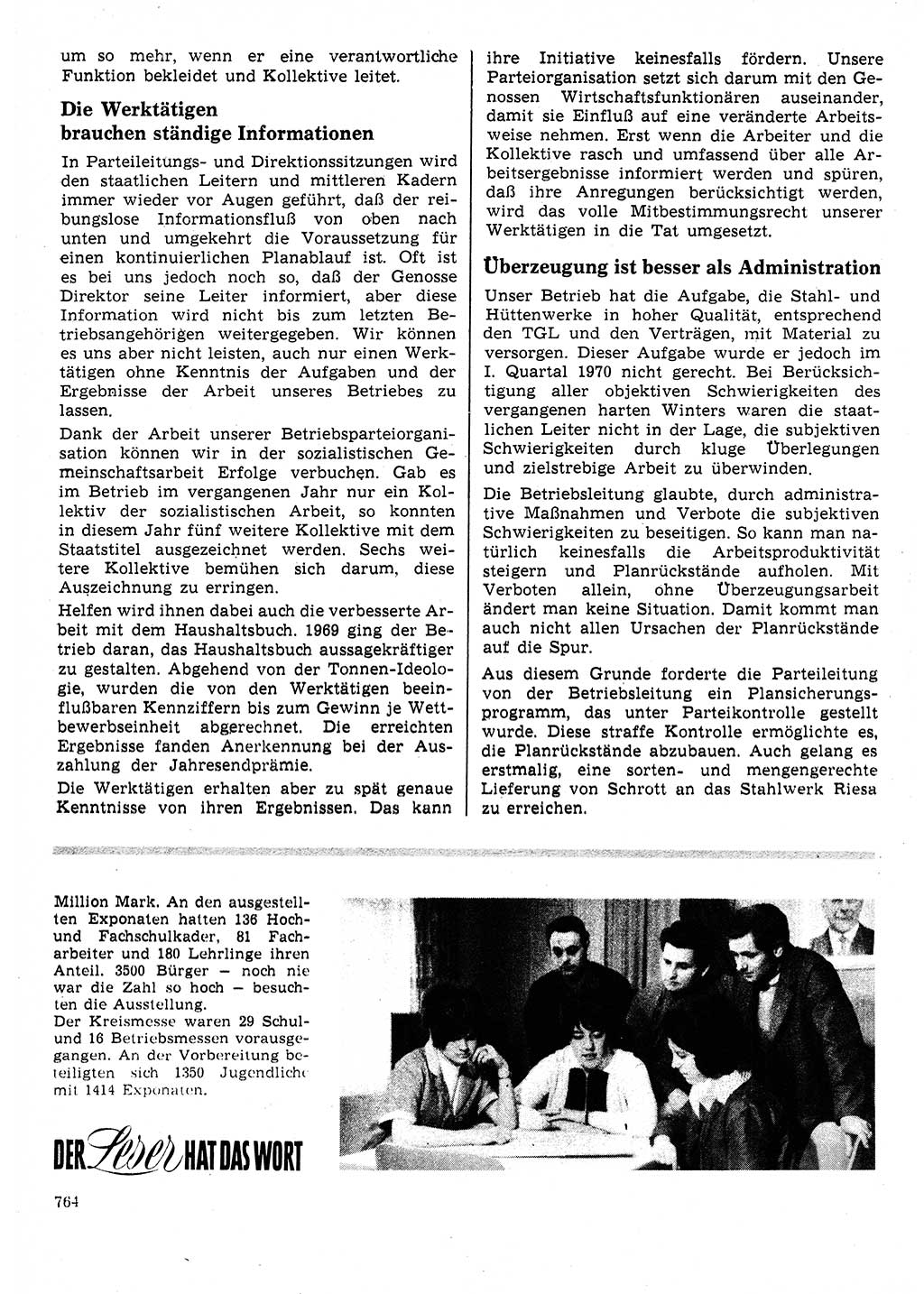 Neuer Weg (NW), Organ des Zentralkomitees (ZK) der SED (Sozialistische Einheitspartei Deutschlands) für Fragen des Parteilebens, 25. Jahrgang [Deutsche Demokratische Republik (DDR)] 1970, Seite 764 (NW ZK SED DDR 1970, S. 764)
