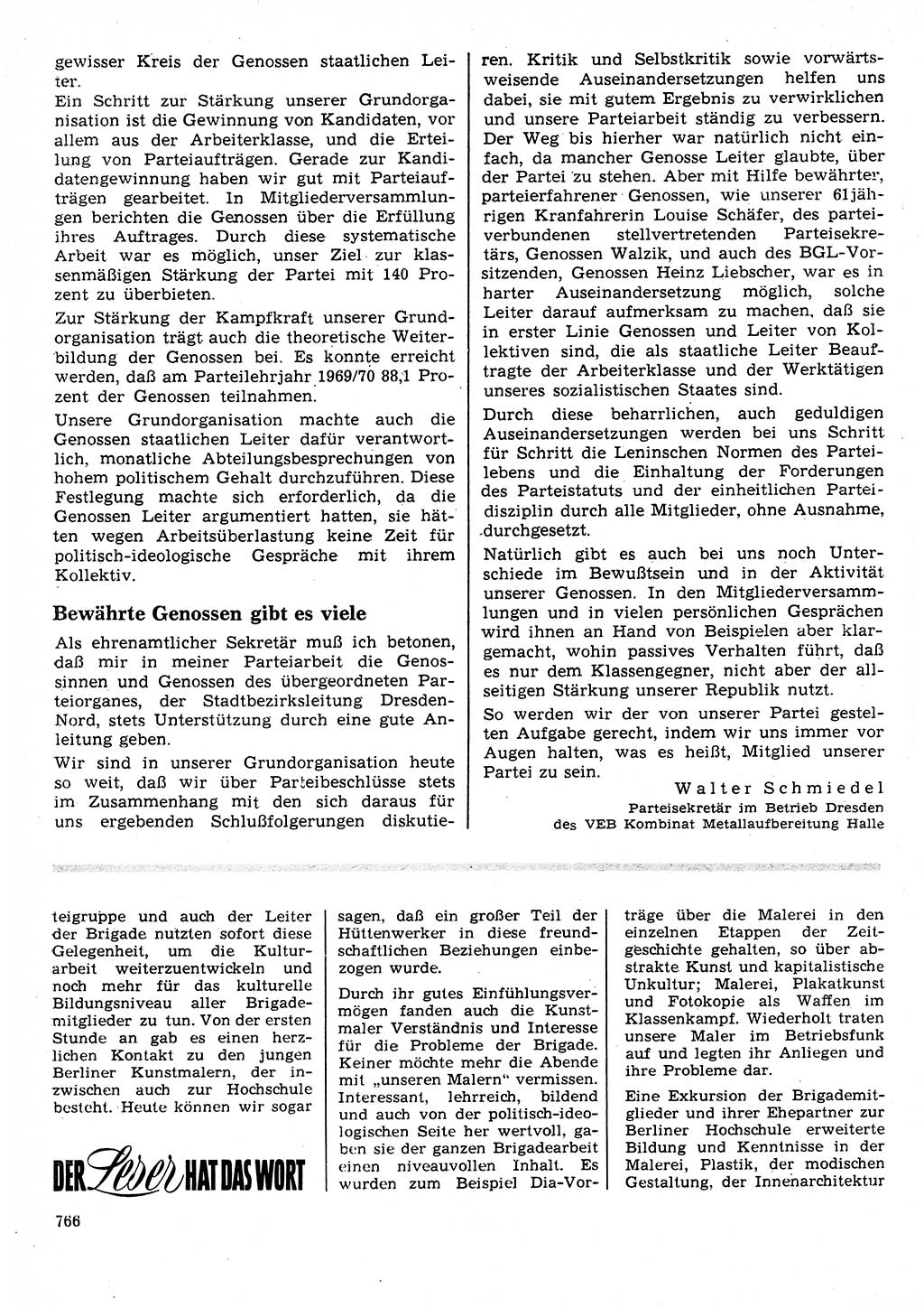 Neuer Weg (NW), Organ des Zentralkomitees (ZK) der SED (Sozialistische Einheitspartei Deutschlands) für Fragen des Parteilebens, 25. Jahrgang [Deutsche Demokratische Republik (DDR)] 1970, Seite 766 (NW ZK SED DDR 1970, S. 766)