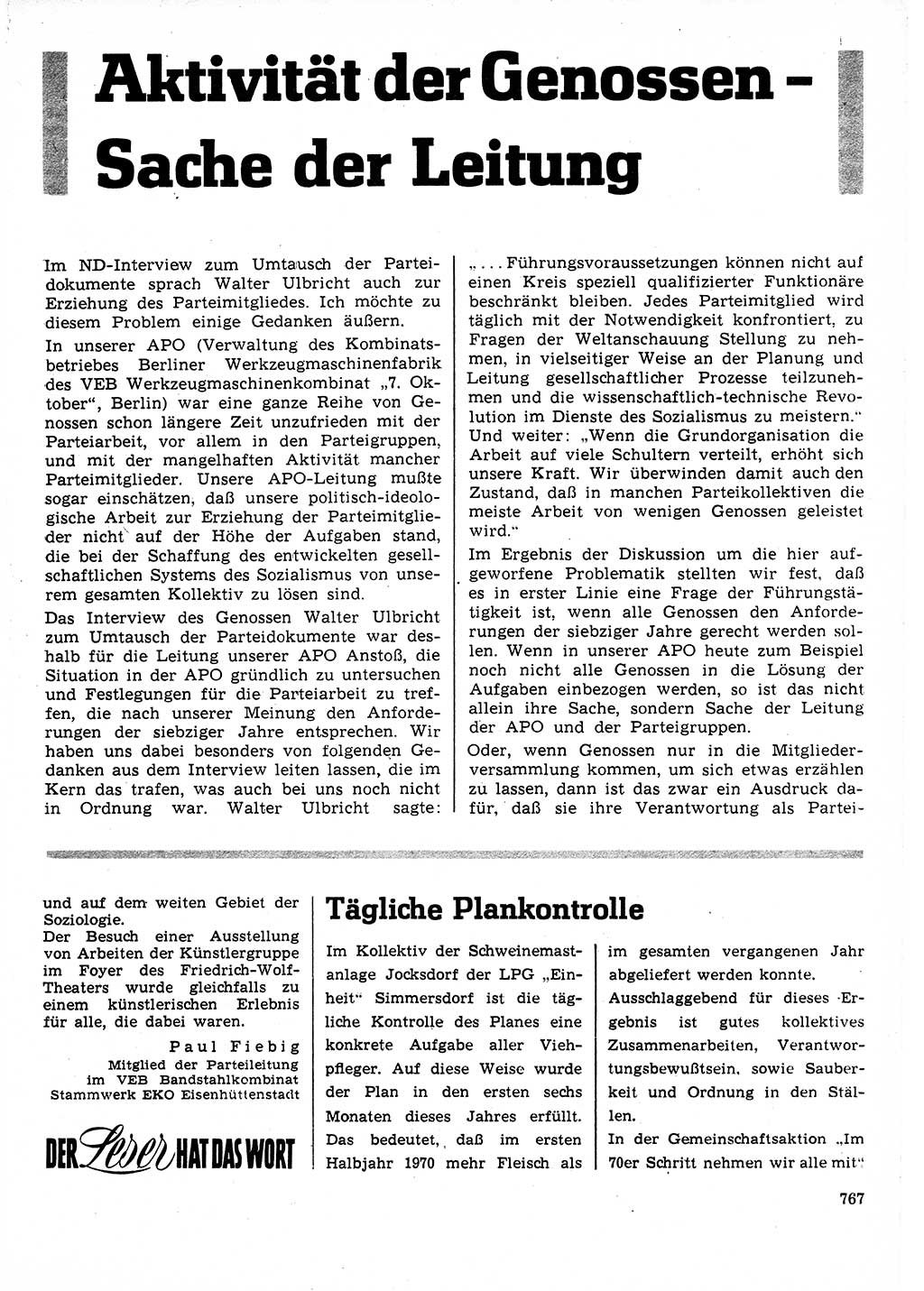 Neuer Weg (NW), Organ des Zentralkomitees (ZK) der SED (Sozialistische Einheitspartei Deutschlands) für Fragen des Parteilebens, 25. Jahrgang [Deutsche Demokratische Republik (DDR)] 1970, Seite 767 (NW ZK SED DDR 1970, S. 767)