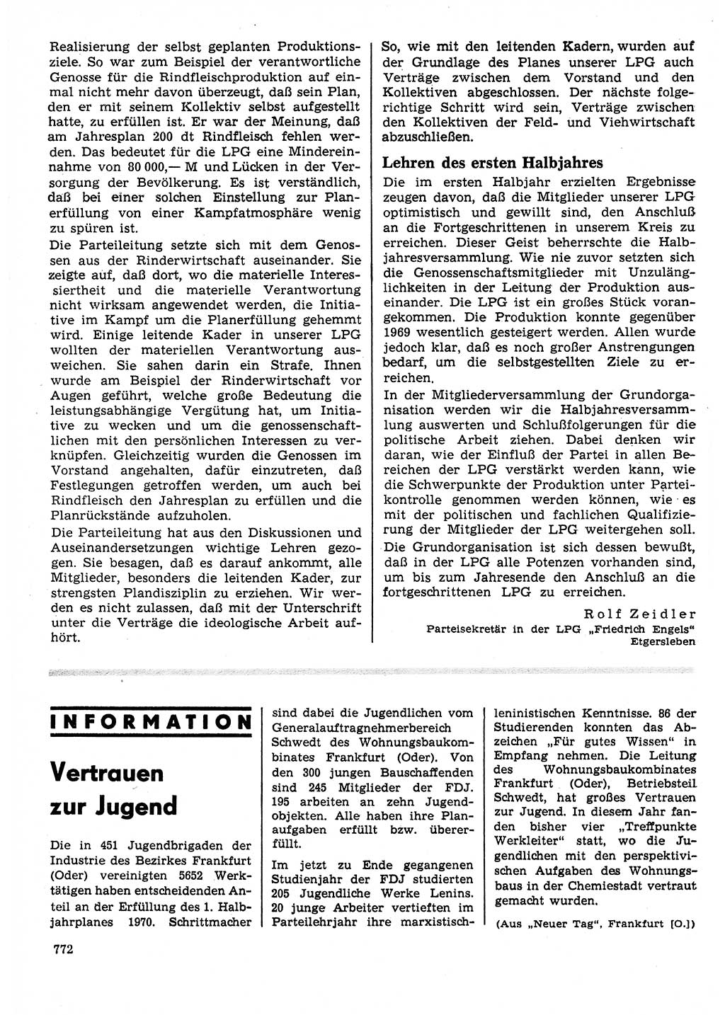 Neuer Weg (NW), Organ des Zentralkomitees (ZK) der SED (Sozialistische Einheitspartei Deutschlands) für Fragen des Parteilebens, 25. Jahrgang [Deutsche Demokratische Republik (DDR)] 1970, Seite 772 (NW ZK SED DDR 1970, S. 772)