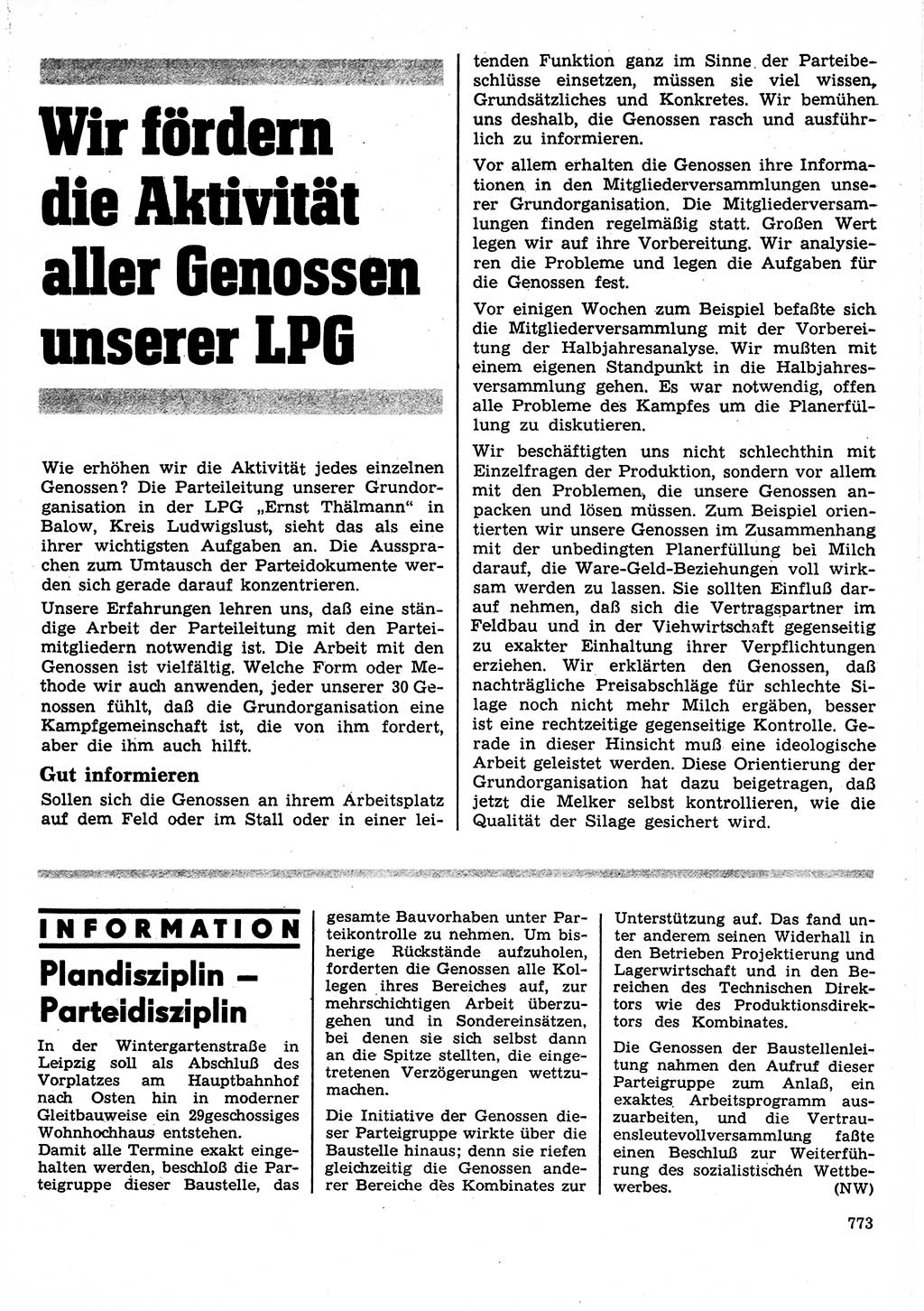 Neuer Weg (NW), Organ des Zentralkomitees (ZK) der SED (Sozialistische Einheitspartei Deutschlands) für Fragen des Parteilebens, 25. Jahrgang [Deutsche Demokratische Republik (DDR)] 1970, Seite 773 (NW ZK SED DDR 1970, S. 773)