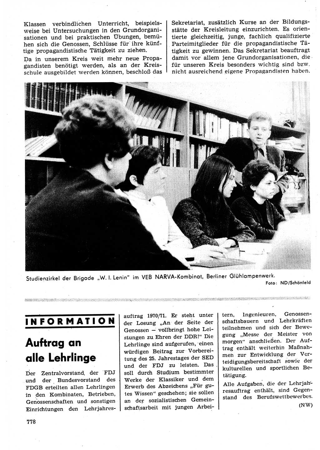 Neuer Weg (NW), Organ des Zentralkomitees (ZK) der SED (Sozialistische Einheitspartei Deutschlands) für Fragen des Parteilebens, 25. Jahrgang [Deutsche Demokratische Republik (DDR)] 1970, Seite 778 (NW ZK SED DDR 1970, S. 778)