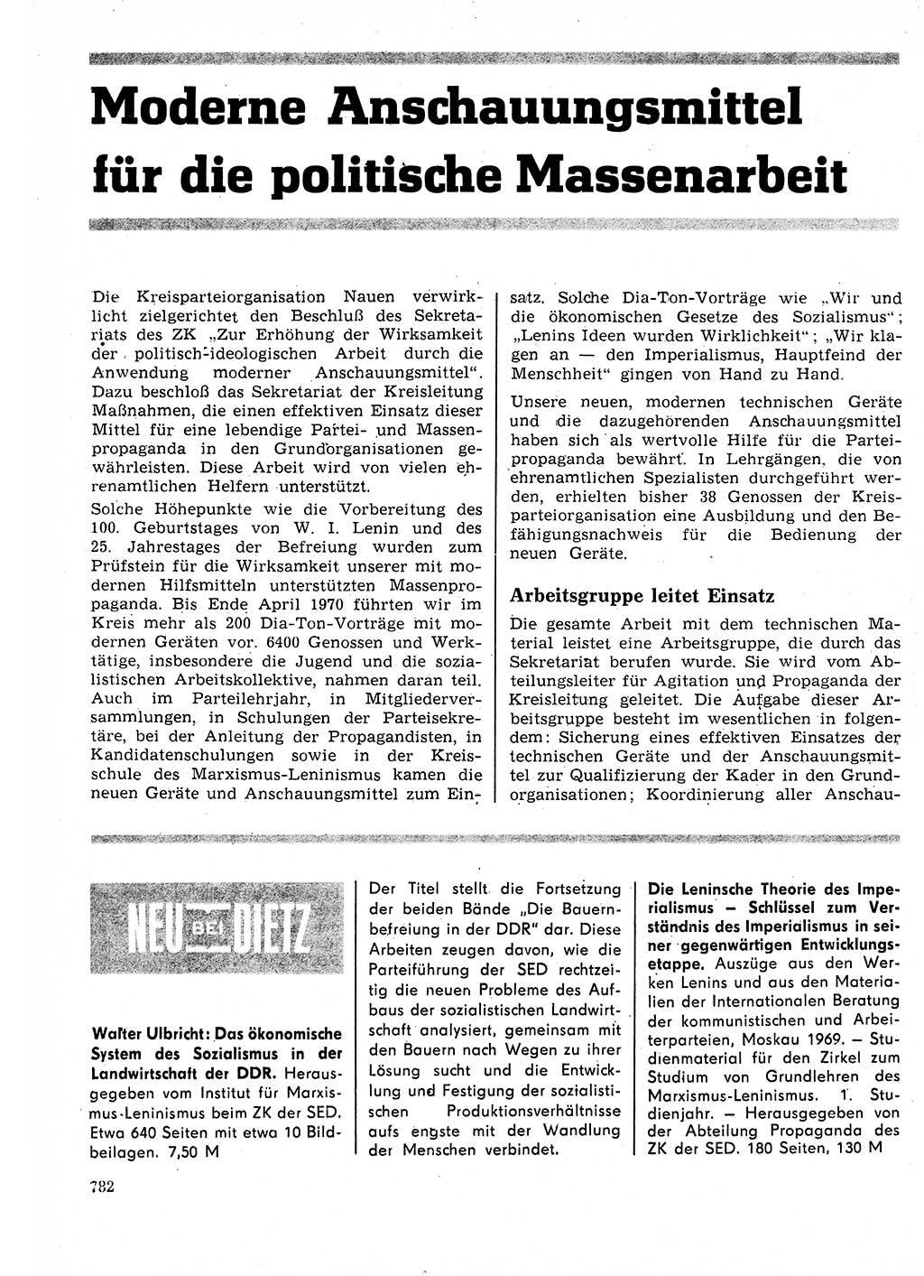 Neuer Weg (NW), Organ des Zentralkomitees (ZK) der SED (Sozialistische Einheitspartei Deutschlands) für Fragen des Parteilebens, 25. Jahrgang [Deutsche Demokratische Republik (DDR)] 1970, Seite 782 (NW ZK SED DDR 1970, S. 782)