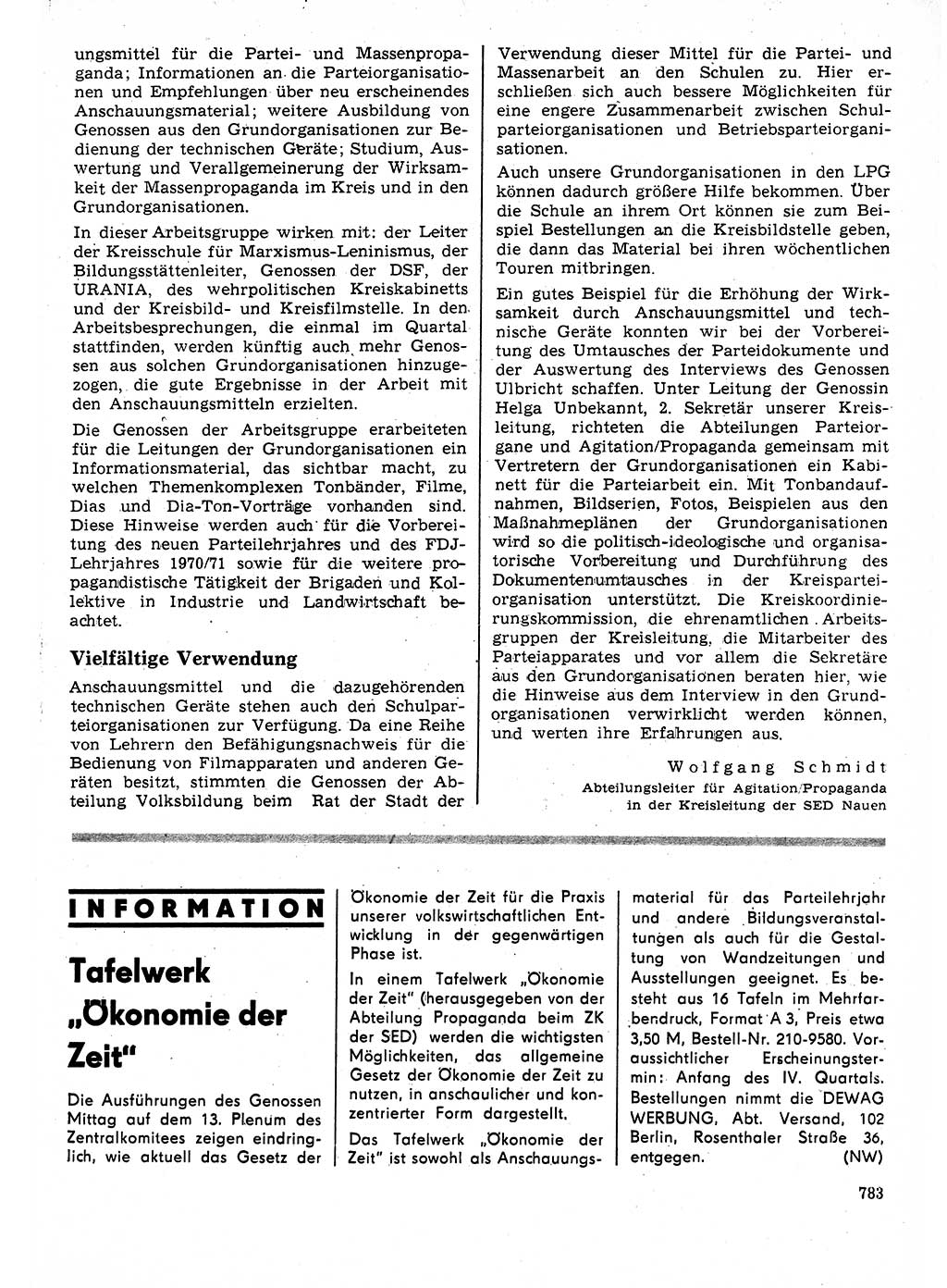 Neuer Weg (NW), Organ des Zentralkomitees (ZK) der SED (Sozialistische Einheitspartei Deutschlands) für Fragen des Parteilebens, 25. Jahrgang [Deutsche Demokratische Republik (DDR)] 1970, Seite 783 (NW ZK SED DDR 1970, S. 783)