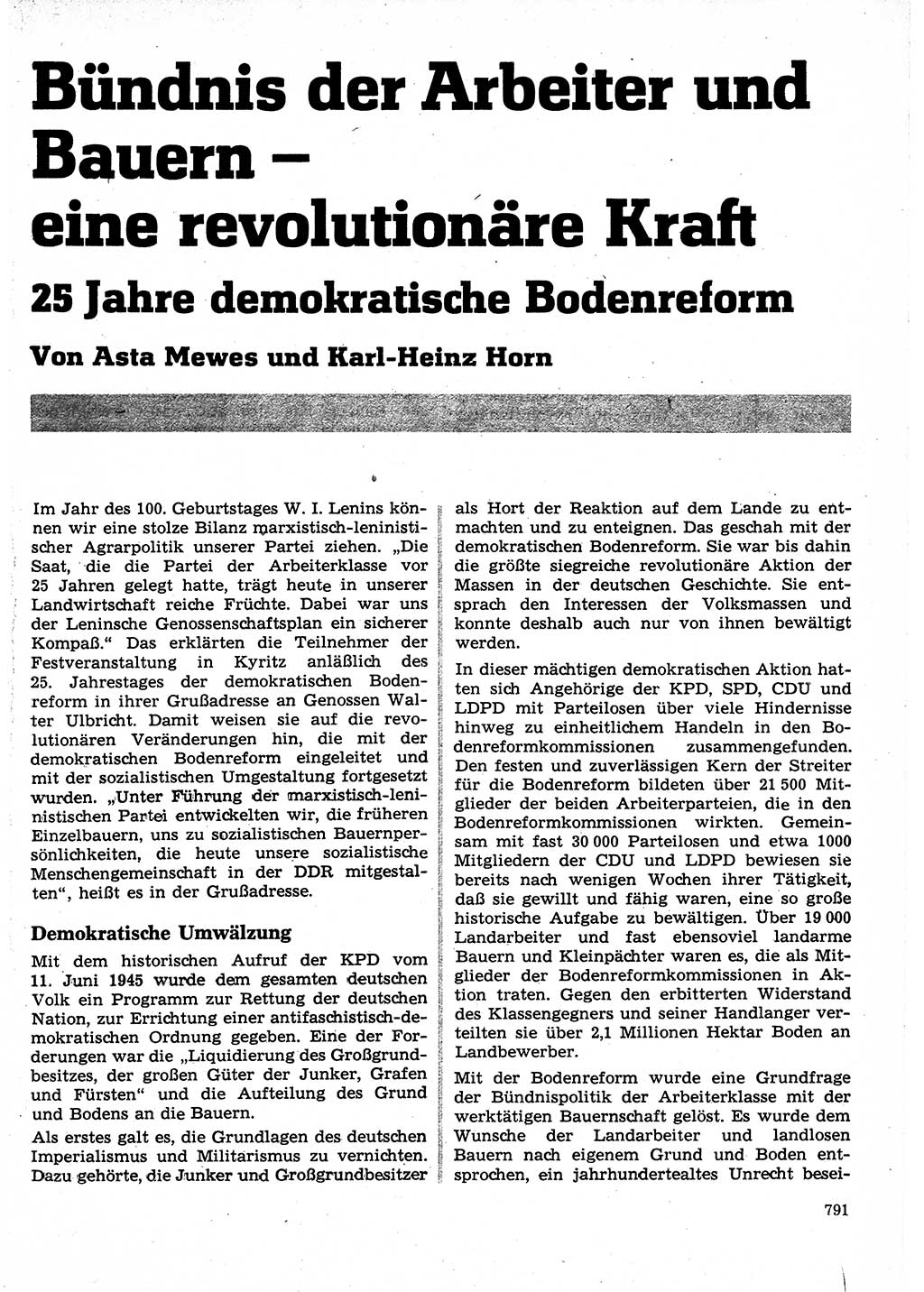 Neuer Weg (NW), Organ des Zentralkomitees (ZK) der SED (Sozialistische Einheitspartei Deutschlands) für Fragen des Parteilebens, 25. Jahrgang [Deutsche Demokratische Republik (DDR)] 1970, Seite 791 (NW ZK SED DDR 1970, S. 791)