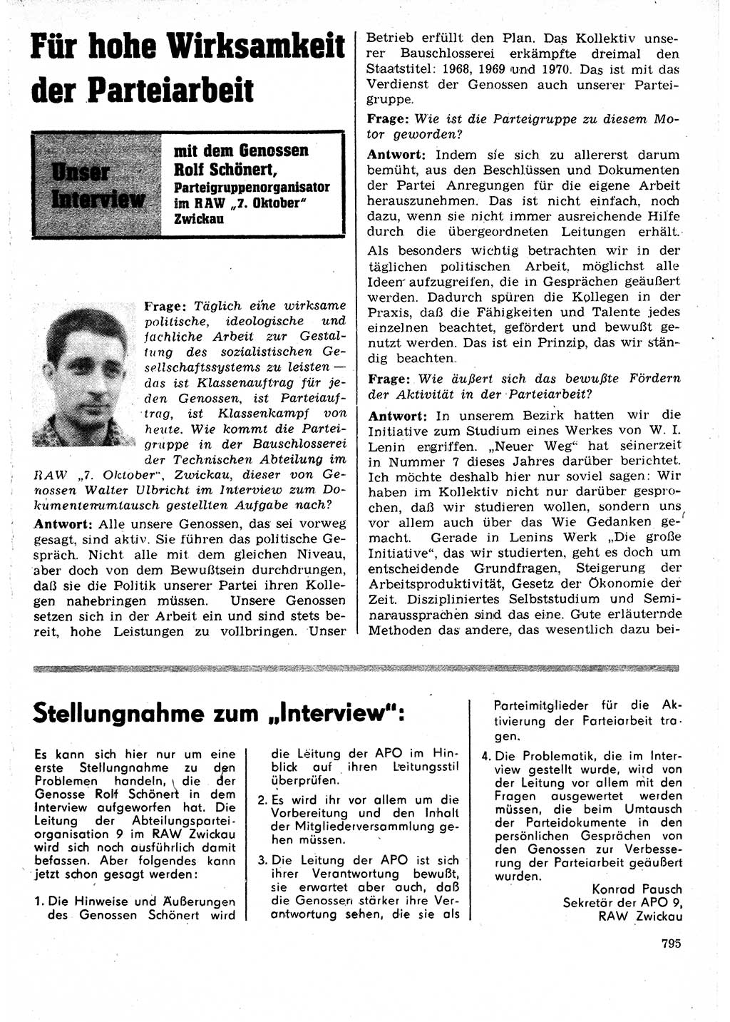 Neuer Weg (NW), Organ des Zentralkomitees (ZK) der SED (Sozialistische Einheitspartei Deutschlands) für Fragen des Parteilebens, 25. Jahrgang [Deutsche Demokratische Republik (DDR)] 1970, Seite 795 (NW ZK SED DDR 1970, S. 795)