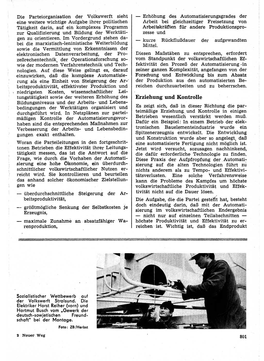 Neuer Weg (NW), Organ des Zentralkomitees (ZK) der SED (Sozialistische Einheitspartei Deutschlands) für Fragen des Parteilebens, 25. Jahrgang [Deutsche Demokratische Republik (DDR)] 1970, Seite 801 (NW ZK SED DDR 1970, S. 801)