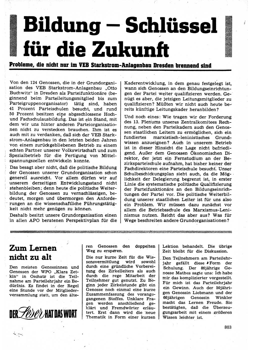 Neuer Weg (NW), Organ des Zentralkomitees (ZK) der SED (Sozialistische Einheitspartei Deutschlands) für Fragen des Parteilebens, 25. Jahrgang [Deutsche Demokratische Republik (DDR)] 1970, Seite 803 (NW ZK SED DDR 1970, S. 803)