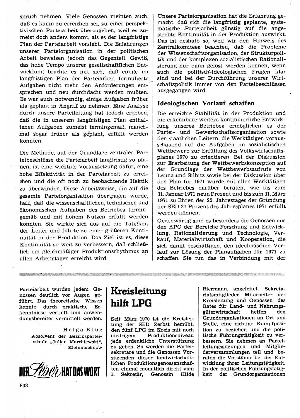 Neuer Weg (NW), Organ des Zentralkomitees (ZK) der SED (Sozialistische Einheitspartei Deutschlands) für Fragen des Parteilebens, 25. Jahrgang [Deutsche Demokratische Republik (DDR)] 1970, Seite 808 (NW ZK SED DDR 1970, S. 808)