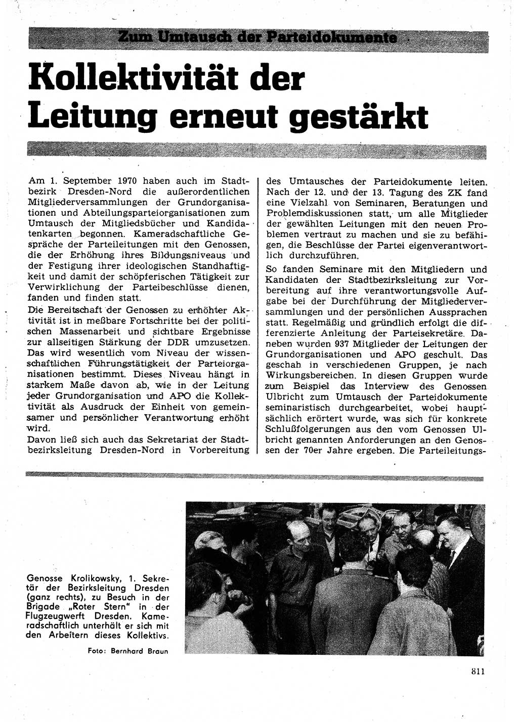 Neuer Weg (NW), Organ des Zentralkomitees (ZK) der SED (Sozialistische Einheitspartei Deutschlands) für Fragen des Parteilebens, 25. Jahrgang [Deutsche Demokratische Republik (DDR)] 1970, Seite 811 (NW ZK SED DDR 1970, S. 811)