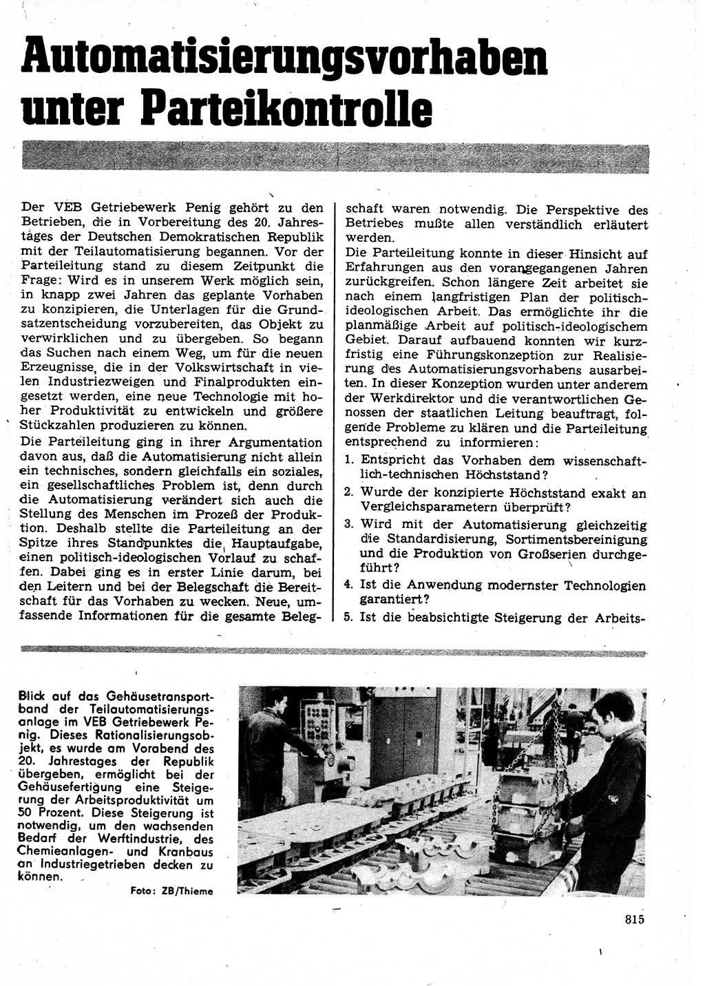 Neuer Weg (NW), Organ des Zentralkomitees (ZK) der SED (Sozialistische Einheitspartei Deutschlands) für Fragen des Parteilebens, 25. Jahrgang [Deutsche Demokratische Republik (DDR)] 1970, Seite 815 (NW ZK SED DDR 1970, S. 815)