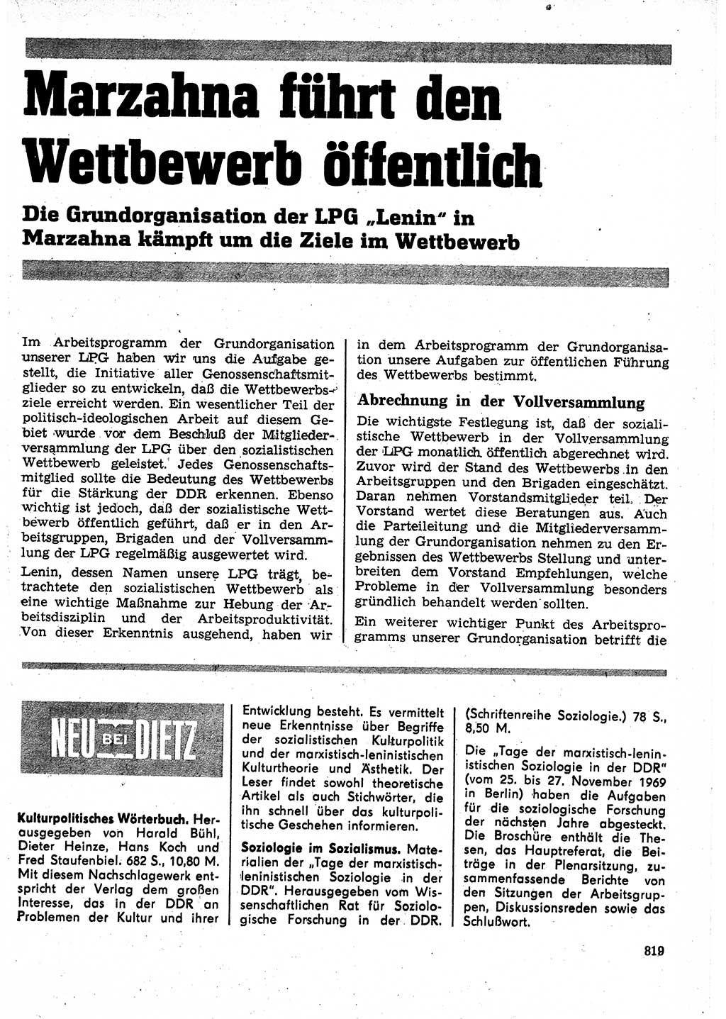 Neuer Weg (NW), Organ des Zentralkomitees (ZK) der SED (Sozialistische Einheitspartei Deutschlands) für Fragen des Parteilebens, 25. Jahrgang [Deutsche Demokratische Republik (DDR)] 1970, Seite 819 (NW ZK SED DDR 1970, S. 819)