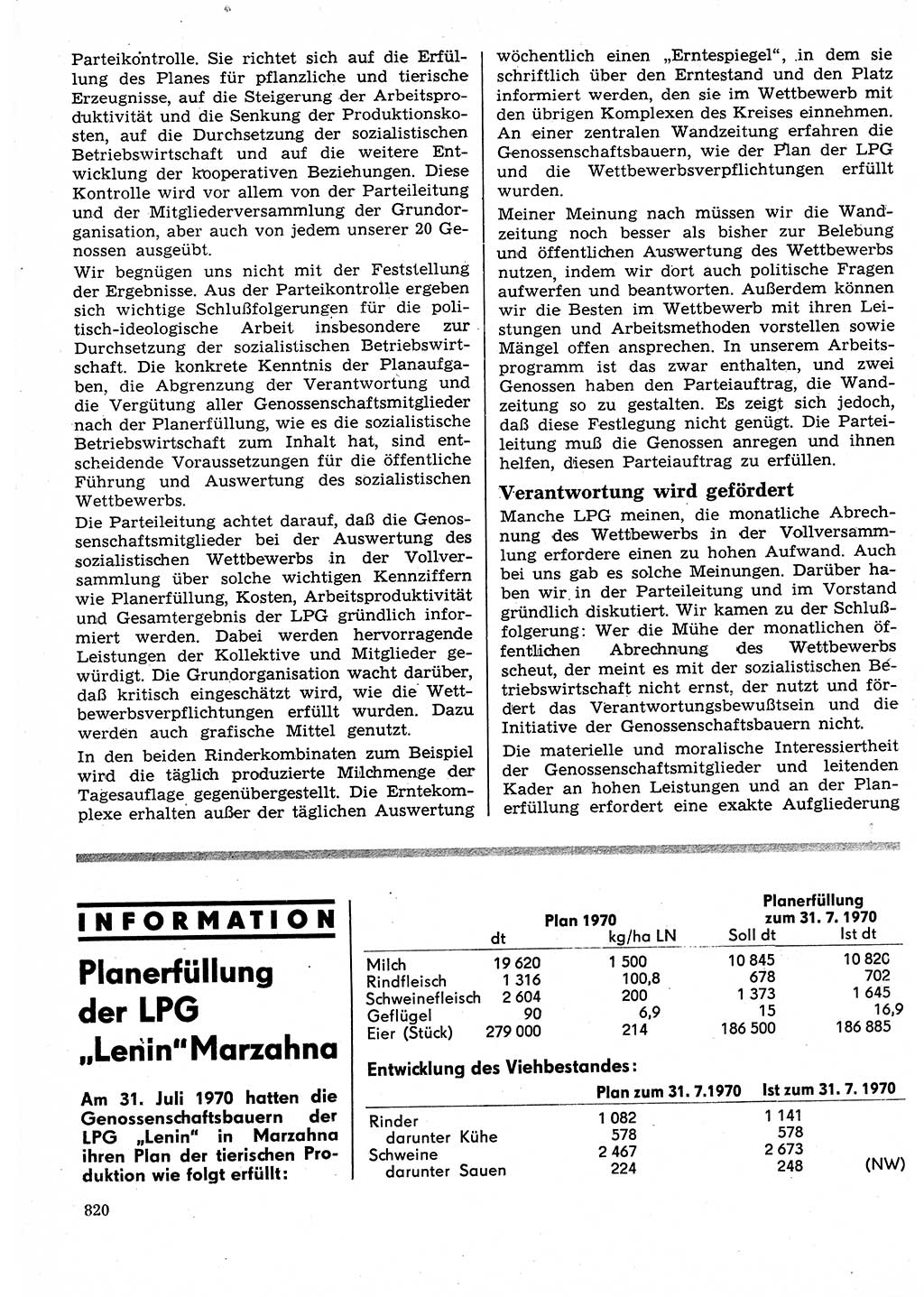 Neuer Weg (NW), Organ des Zentralkomitees (ZK) der SED (Sozialistische Einheitspartei Deutschlands) für Fragen des Parteilebens, 25. Jahrgang [Deutsche Demokratische Republik (DDR)] 1970, Seite 820 (NW ZK SED DDR 1970, S. 820)