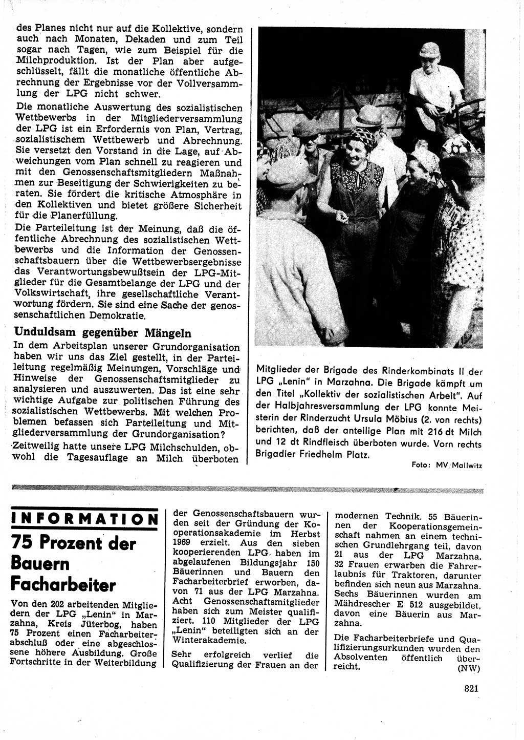 Neuer Weg (NW), Organ des Zentralkomitees (ZK) der SED (Sozialistische Einheitspartei Deutschlands) für Fragen des Parteilebens, 25. Jahrgang [Deutsche Demokratische Republik (DDR)] 1970, Seite 821 (NW ZK SED DDR 1970, S. 821)