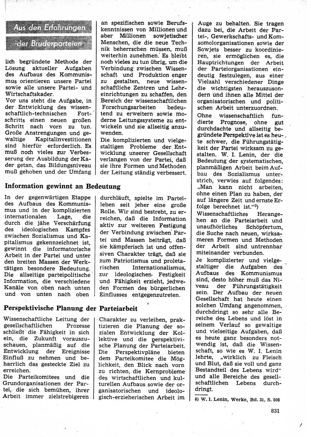 Neuer Weg (NW), Organ des Zentralkomitees (ZK) der SED (Sozialistische Einheitspartei Deutschlands) für Fragen des Parteilebens, 25. Jahrgang [Deutsche Demokratische Republik (DDR)] 1970, Seite 831 (NW ZK SED DDR 1970, S. 831)