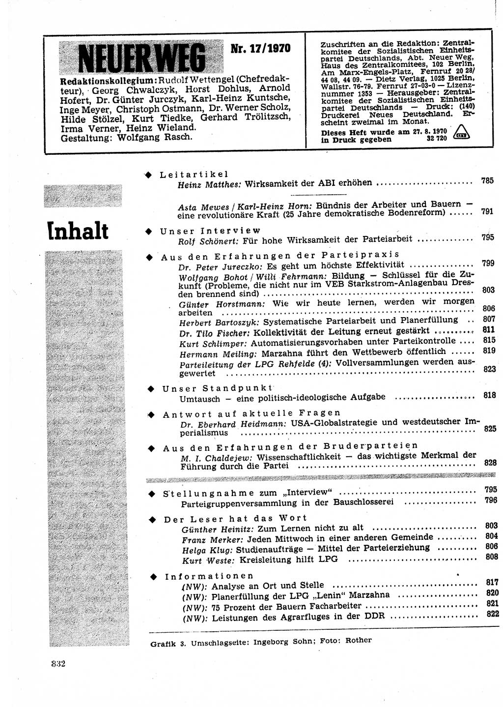 Neuer Weg (NW), Organ des Zentralkomitees (ZK) der SED (Sozialistische Einheitspartei Deutschlands) für Fragen des Parteilebens, 25. Jahrgang [Deutsche Demokratische Republik (DDR)] 1970, Seite 832 (NW ZK SED DDR 1970, S. 832)