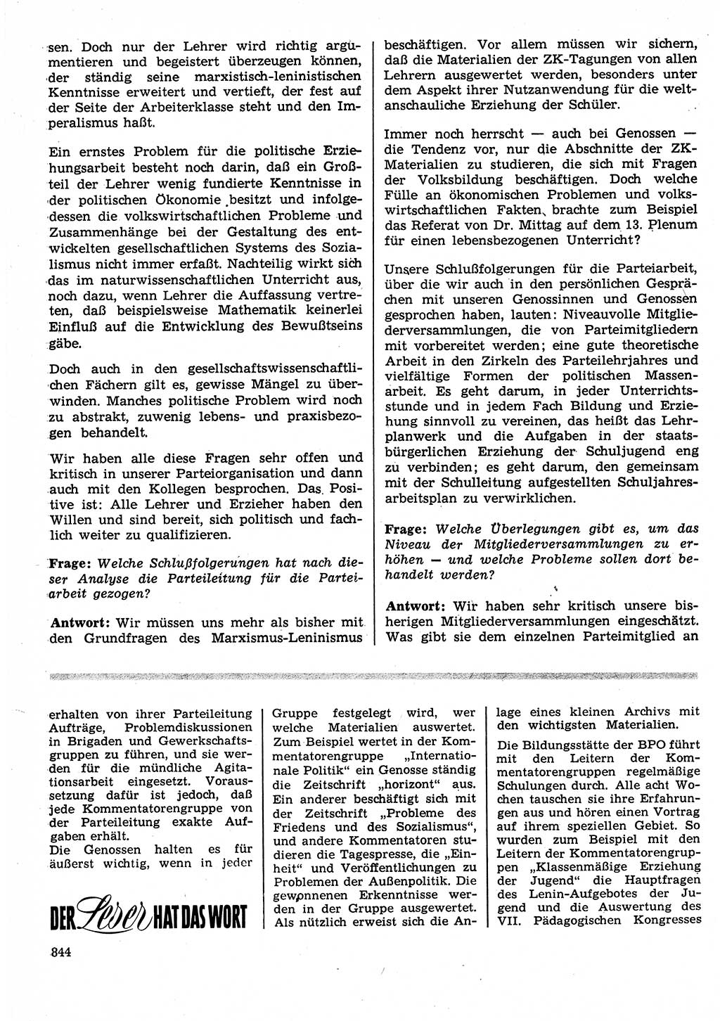 Neuer Weg (NW), Organ des Zentralkomitees (ZK) der SED (Sozialistische Einheitspartei Deutschlands) für Fragen des Parteilebens, 25. Jahrgang [Deutsche Demokratische Republik (DDR)] 1970, Seite 844 (NW ZK SED DDR 1970, S. 844)
