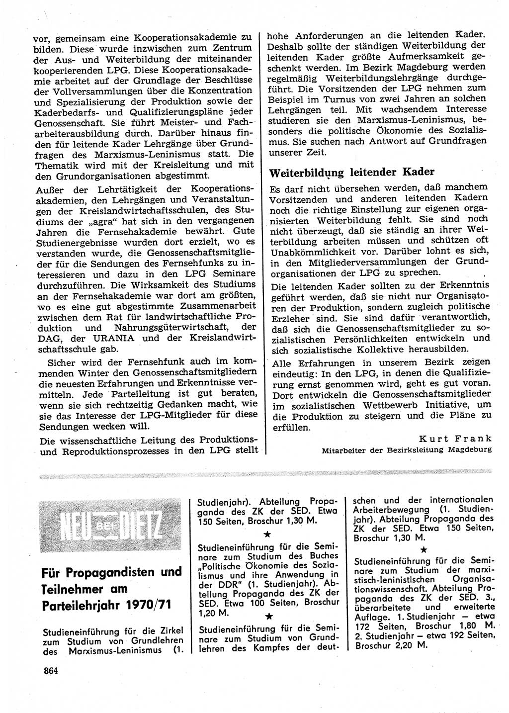Neuer Weg (NW), Organ des Zentralkomitees (ZK) der SED (Sozialistische Einheitspartei Deutschlands) für Fragen des Parteilebens, 25. Jahrgang [Deutsche Demokratische Republik (DDR)] 1970, Seite 864 (NW ZK SED DDR 1970, S. 864)