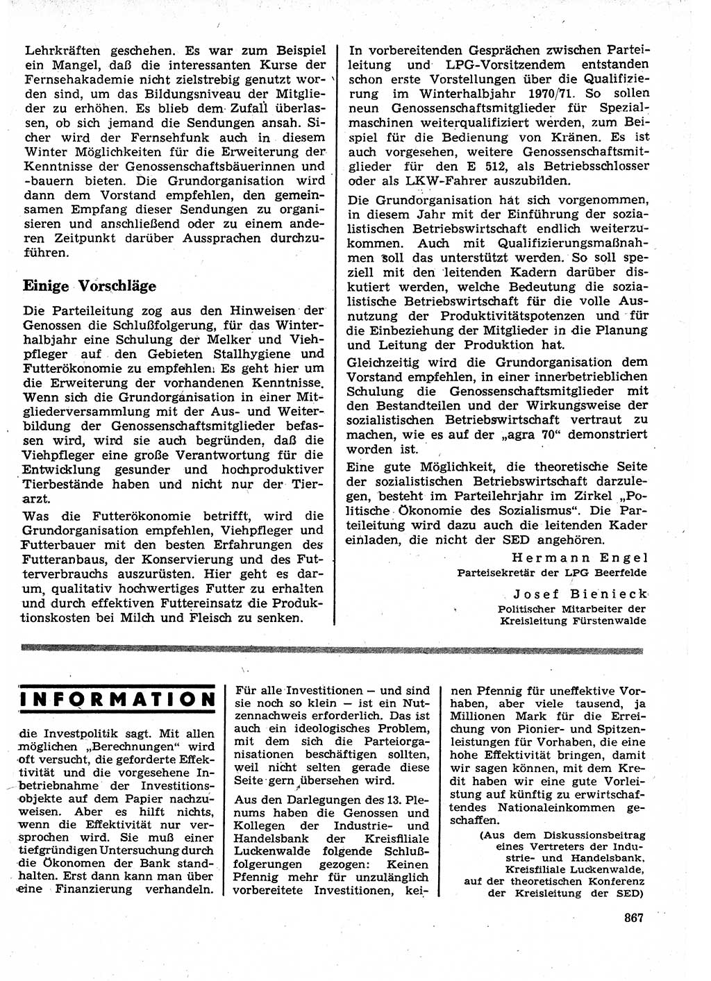 Neuer Weg (NW), Organ des Zentralkomitees (ZK) der SED (Sozialistische Einheitspartei Deutschlands) für Fragen des Parteilebens, 25. Jahrgang [Deutsche Demokratische Republik (DDR)] 1970, Seite 867 (NW ZK SED DDR 1970, S. 867)
