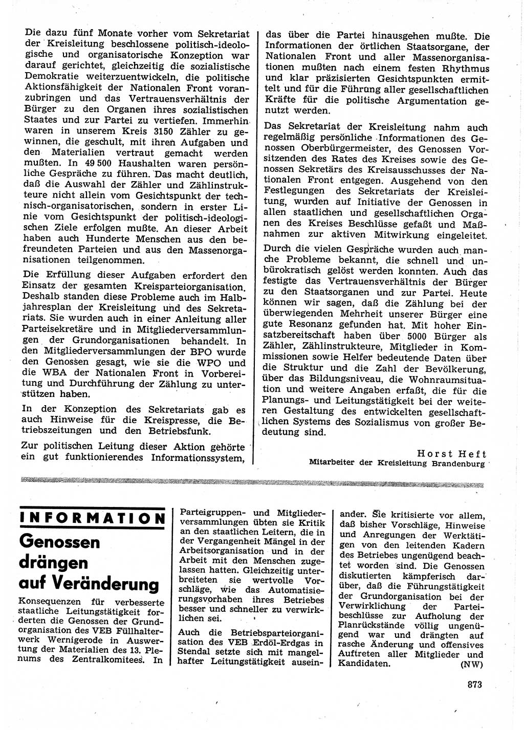 Neuer Weg (NW), Organ des Zentralkomitees (ZK) der SED (Sozialistische Einheitspartei Deutschlands) für Fragen des Parteilebens, 25. Jahrgang [Deutsche Demokratische Republik (DDR)] 1970, Seite 873 (NW ZK SED DDR 1970, S. 873)