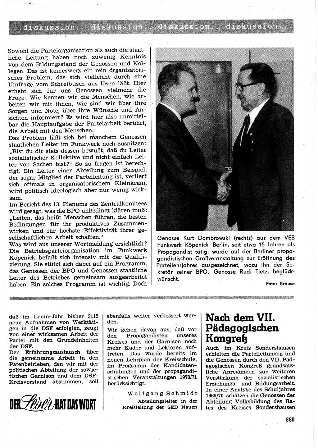 Neuer Weg (NW), Organ des Zentralkomitees (ZK) der SED (Sozialistische Einheitspartei Deutschlands) für Fragen des Parteilebens, 25. Jahrgang [Deutsche Demokratische Republik (DDR)] 1970, Seite 889 (NW ZK SED DDR 1970, S. 889)