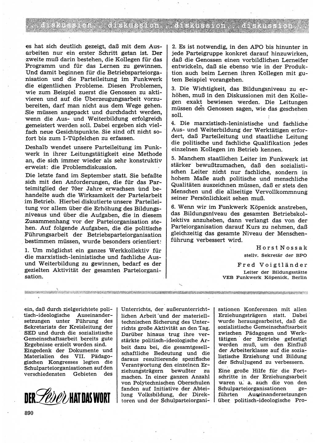 Neuer Weg (NW), Organ des Zentralkomitees (ZK) der SED (Sozialistische Einheitspartei Deutschlands) für Fragen des Parteilebens, 25. Jahrgang [Deutsche Demokratische Republik (DDR)] 1970, Seite 890 (NW ZK SED DDR 1970, S. 890)